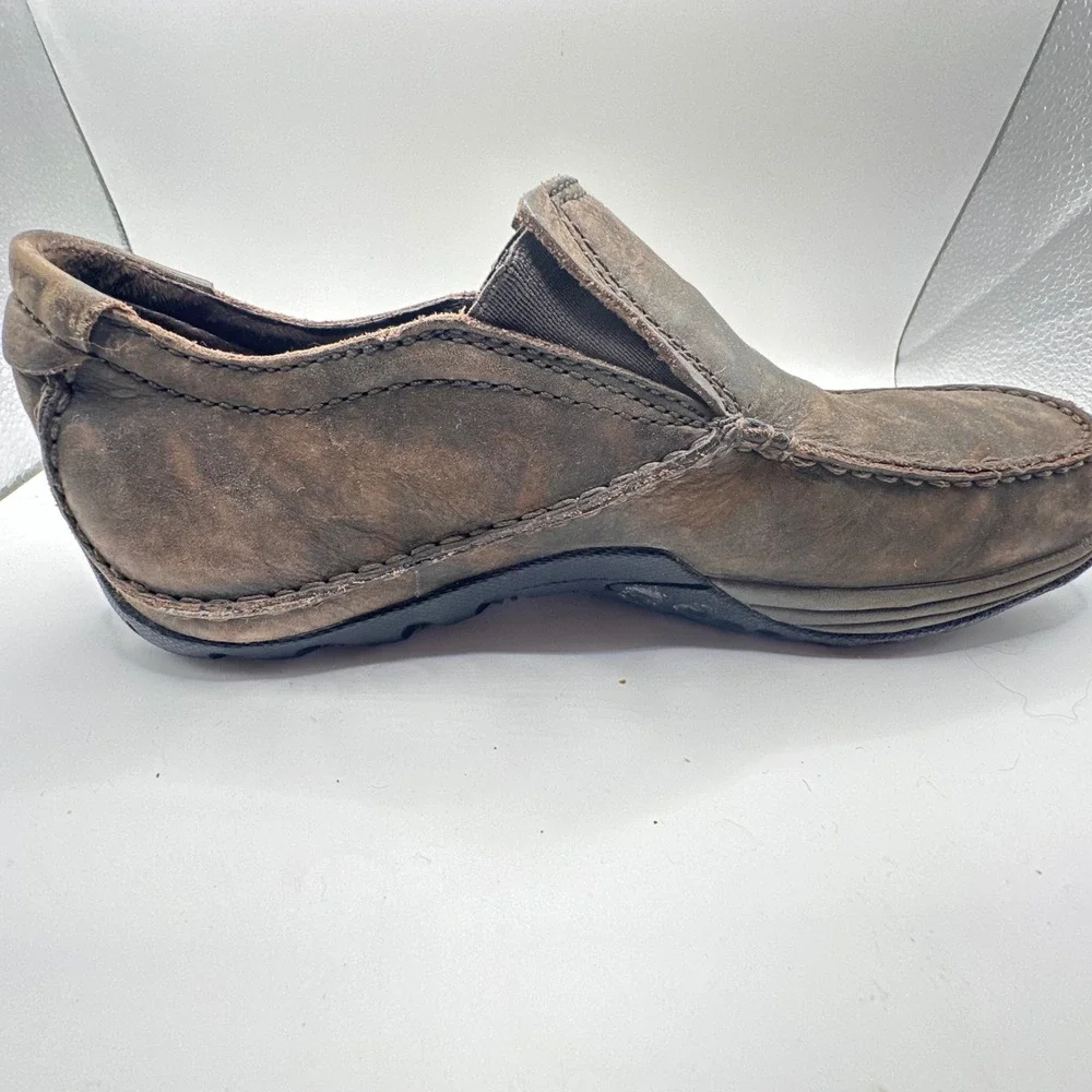 Merrell Omega Moc Dark Brown Leather Slip On Loafers Vibram Mens 8.5 23017